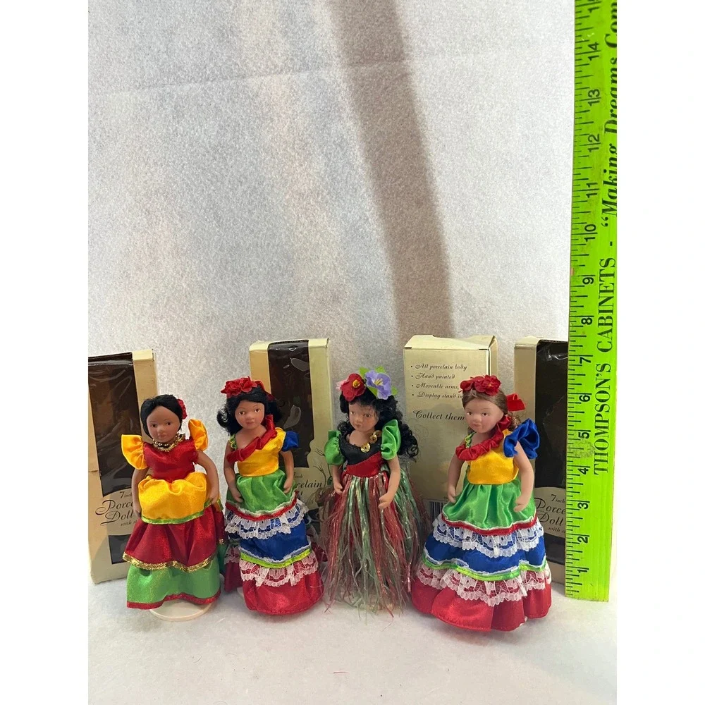 Set of 4 Porcelain Dolls Traditional Folk Costumes Collectible Display